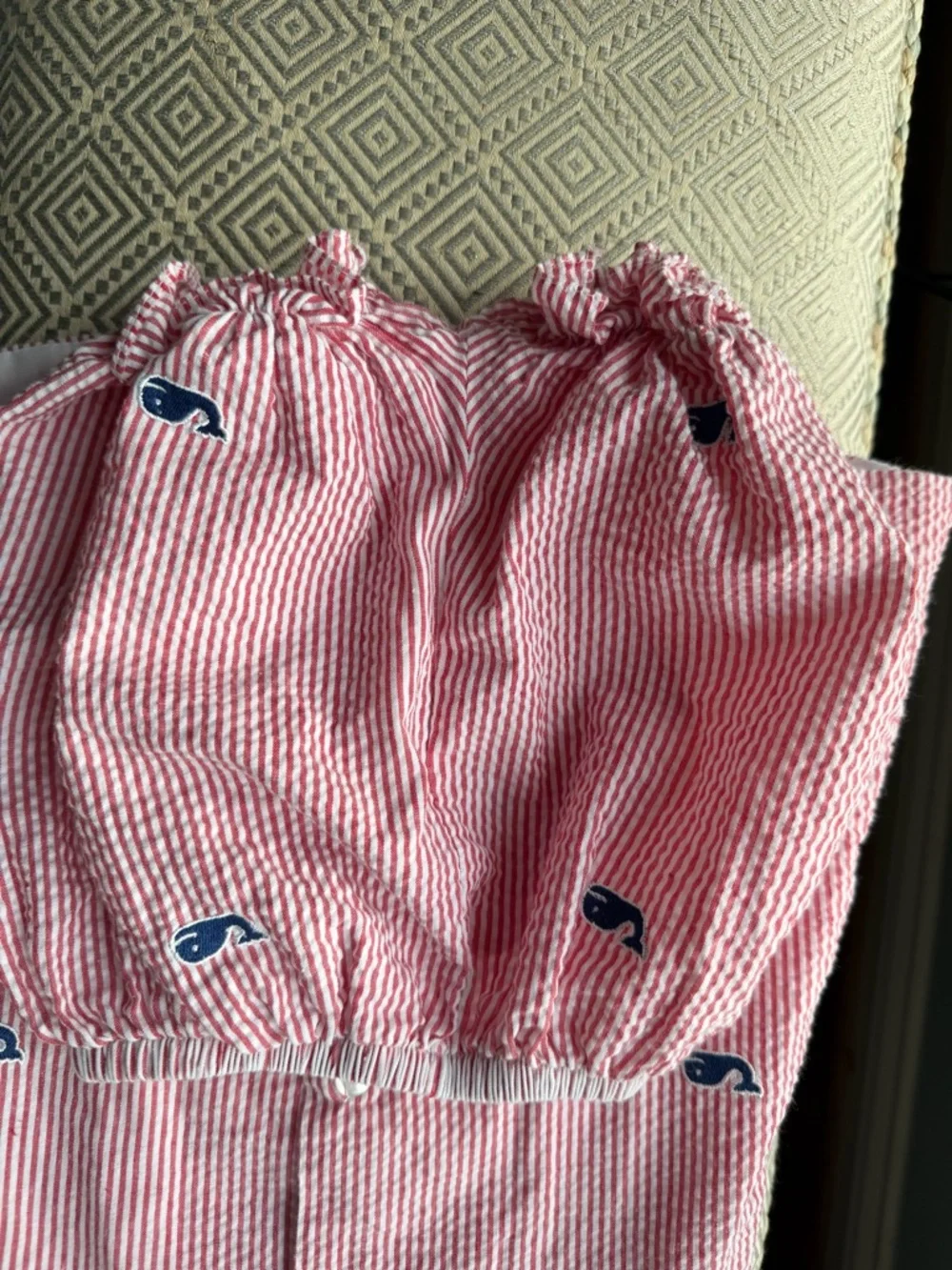 Anavini Seersucker Whale Embroidered Baby Dress Set 18mo - Picture 6 of 6